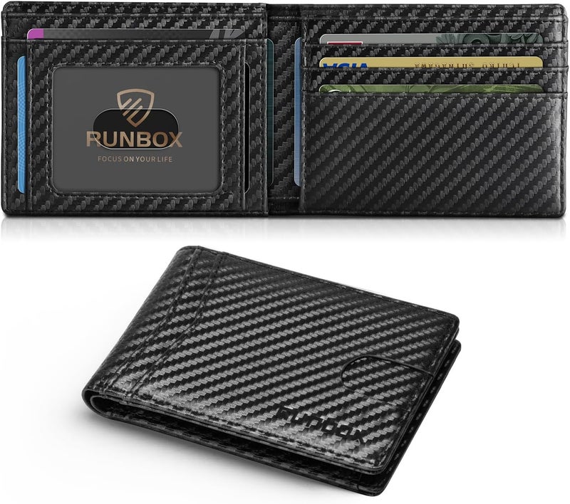 RUNBOX Wallet for Men Slim Leather Bifold RFID Blocking Minimalist Front Pocket Design with Gift Box - Image 1